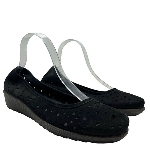 THE FLEXX Black Genuine Leather Suede Loafers Slip On Low Wedge Shoes Casual 9.5 - Picture 1 of 15